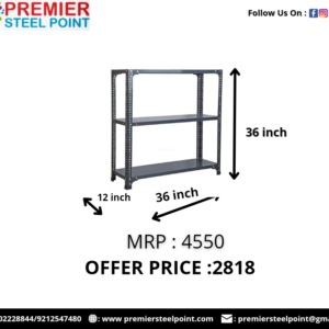 12"X36"X36" HEAVY DUTY SLOTTED ANGLE RACK (HAVING 3 SHELVES)