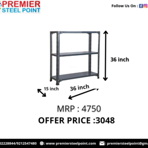 15"X36"X36" HEAVY DUTY SLOTTED ANGLE RACK HAVING 3 SHELVES (GREY COLOUR)