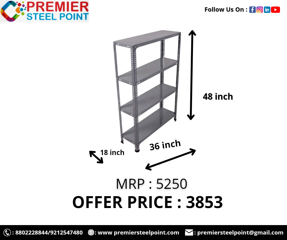 18"X36"X48" SLOTTED ANGLE RACK HAVING 4 SHELVES (GREY COLOR)