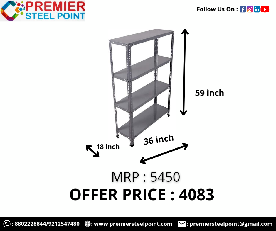 18"X36"X59" SLOTTED ANGLE RACK HAVING 4 SHELVES (GREY COLOR)