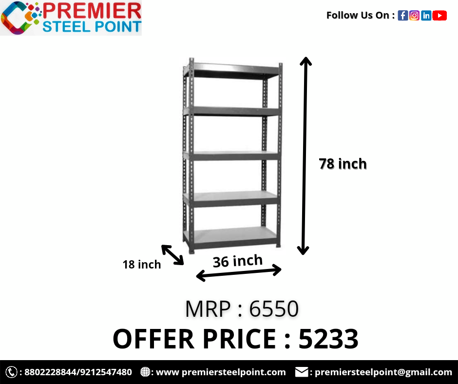 18"X36"X78" SLOTTED ANGLE RACK HAVING 5 SHELF (GREY COLOR)