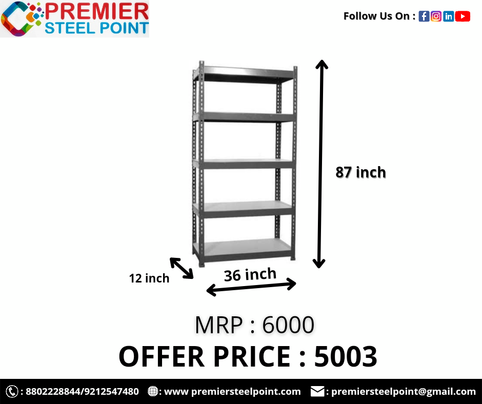 12"X36"X87" SLOTTED ANGLE RACK HAVING 5 SHELVES (GREY COLOR)