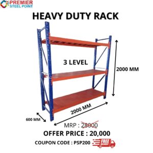 HEAVY DUTY RACK SIZE 600MM X 2000MM X 2000MM HAVING 3 LEVEL POWDER COATED USE COUPON CODE : PSP200