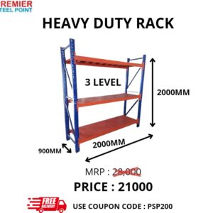 HEAVY DUTY RACK SIZE 900MMX2000MMX2000MM (POWDER COATED) HAVING 3 LEVELS USE COUPON CODE : PSP200