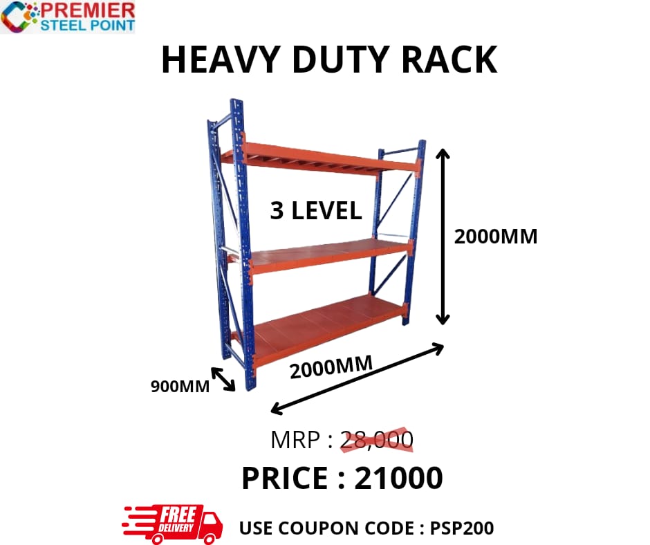 HEAVY DUTY RACK SIZE 900MMX2000MMX2000MM (POWDER COATED) HAVING 3 LEVELS USE COUPON CODE : PSP200