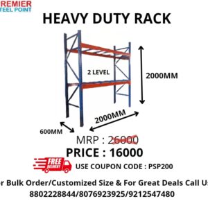 HEAVY DUTY RACK SIZE 600 MMx2000 MMx2000 MM (POWDER COATED) HAVING 2 LEVELS USE COUPON CODE : PSP200
