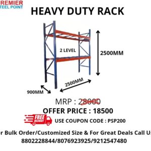HEAVY DUTY RACK WITH 2 LEVEL 900MM X 2500MM X 2500MM USE COUPON CODE : PSP200 FOR EXTRA DISCOUNT