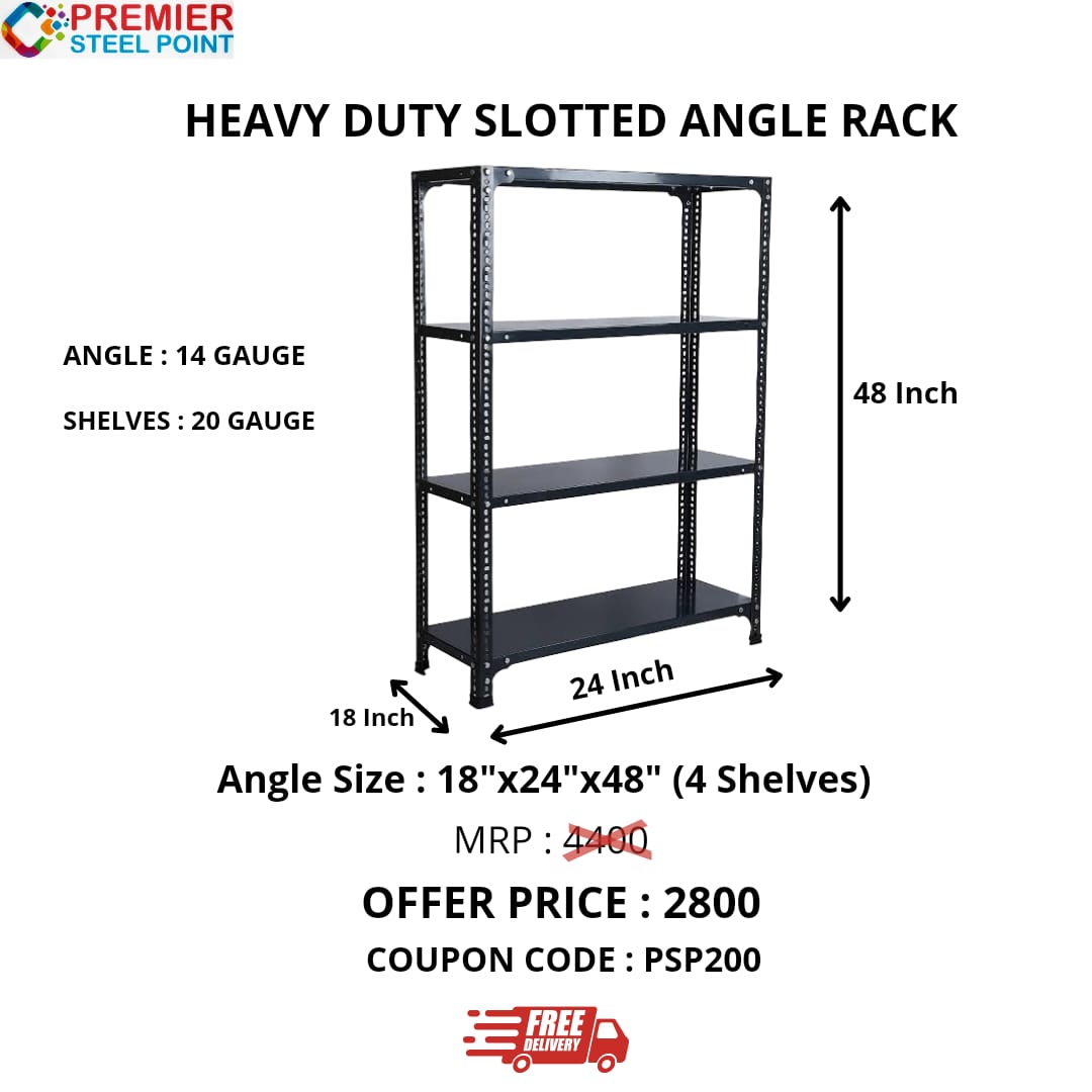 Slotted Angle Rack with 4 Shelves, 18"x24"x48" (D.A Grey Powder Coated).