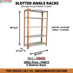 SLOTTED ANGLE RACK ORANGE-IVORY 15"X36"X59" HAVING 5 SHELF POWDER COATED USE COUPON CODE : PSP200