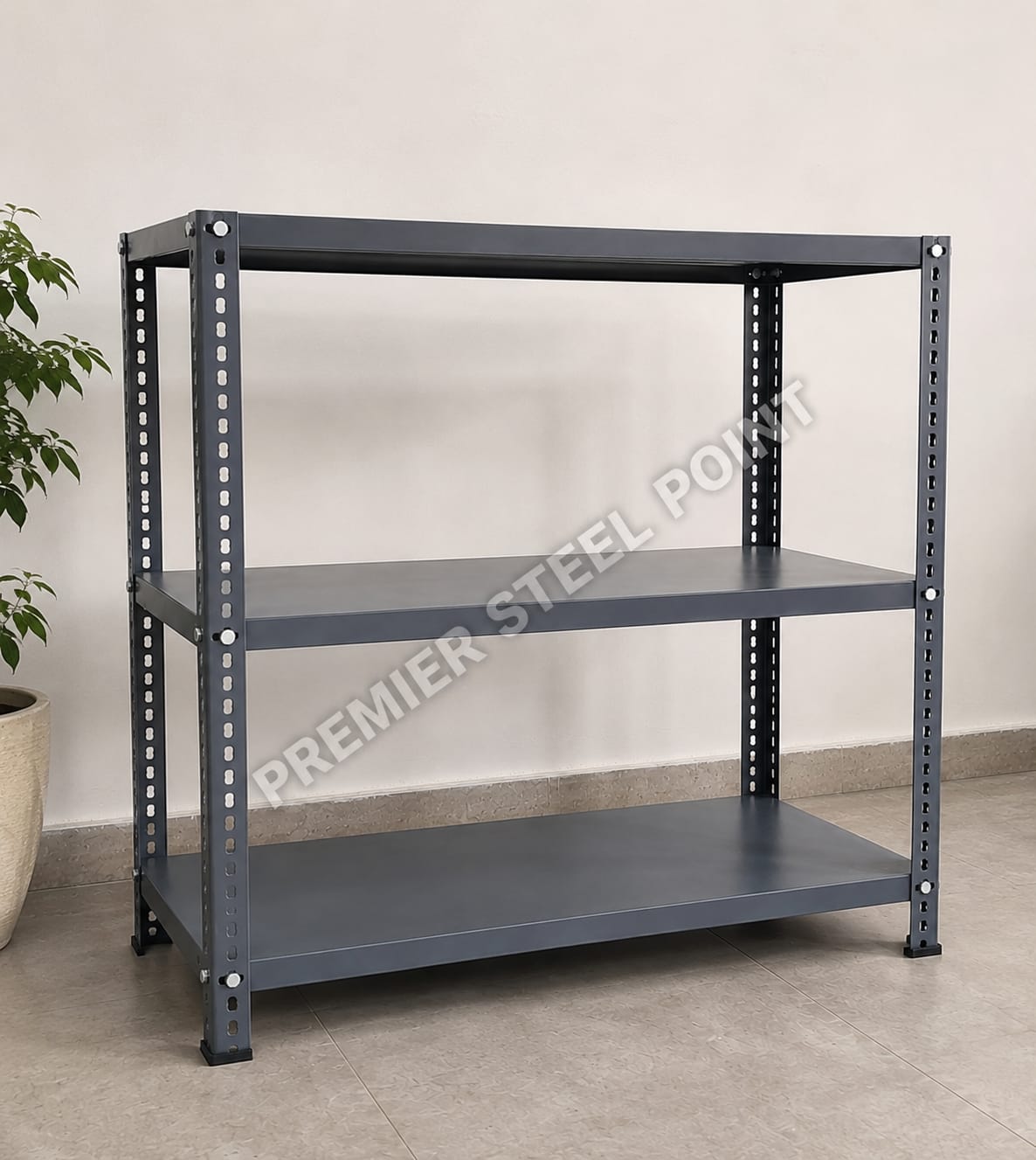 Premier Slotted Angle Rack with 3 Shelves,12"X36"x35" (D.A Grey Painted)