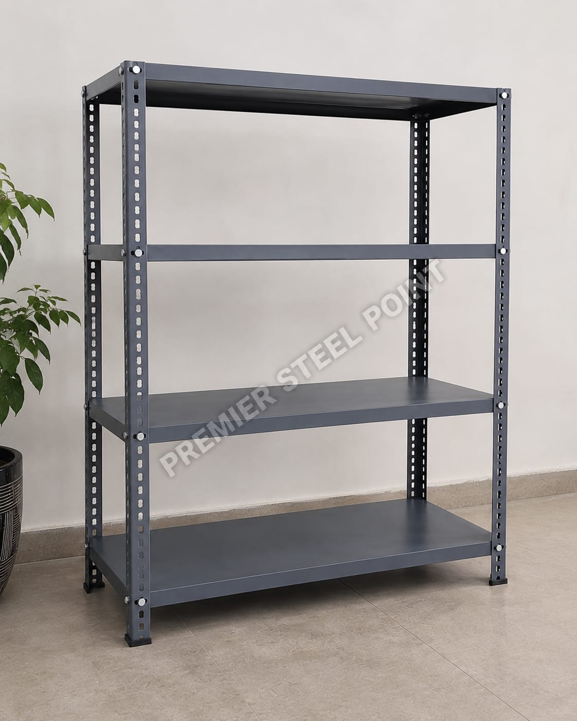 Premier Slotted Angle Rack with 4 Shelves, 12"x36"x60" (D.A Grey Painted)