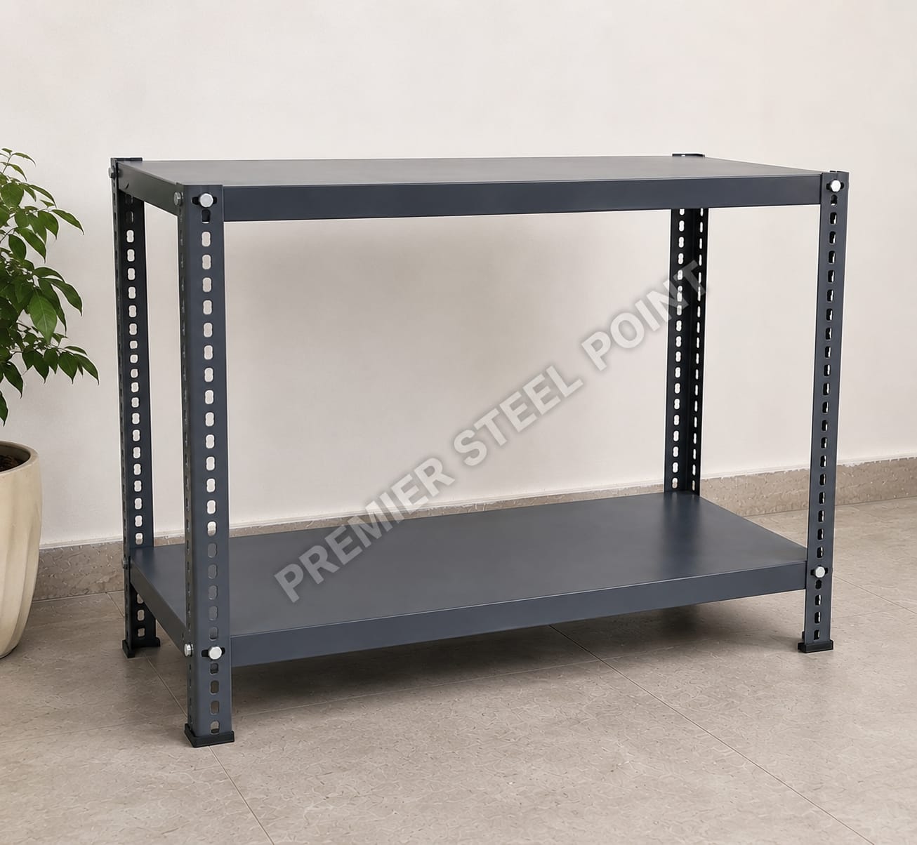 Premier Slotted Angle Rack with 2 Shelves, 12"x33"x35" (D.A Grey Painted)